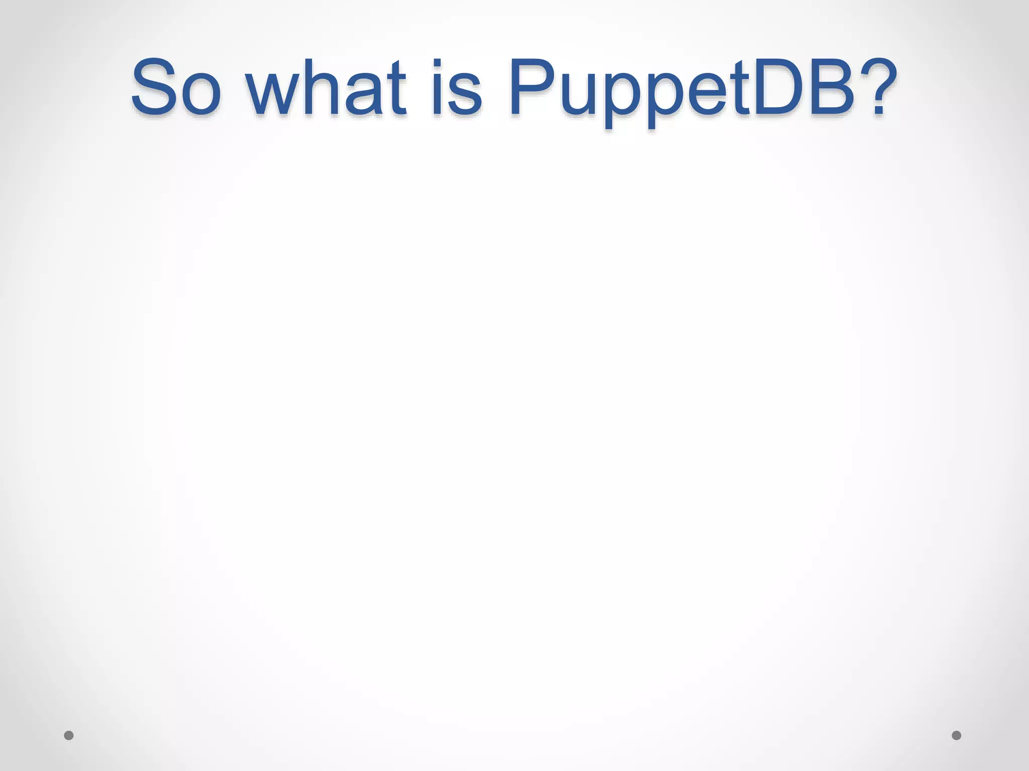 So what is PuppetDB? 
 