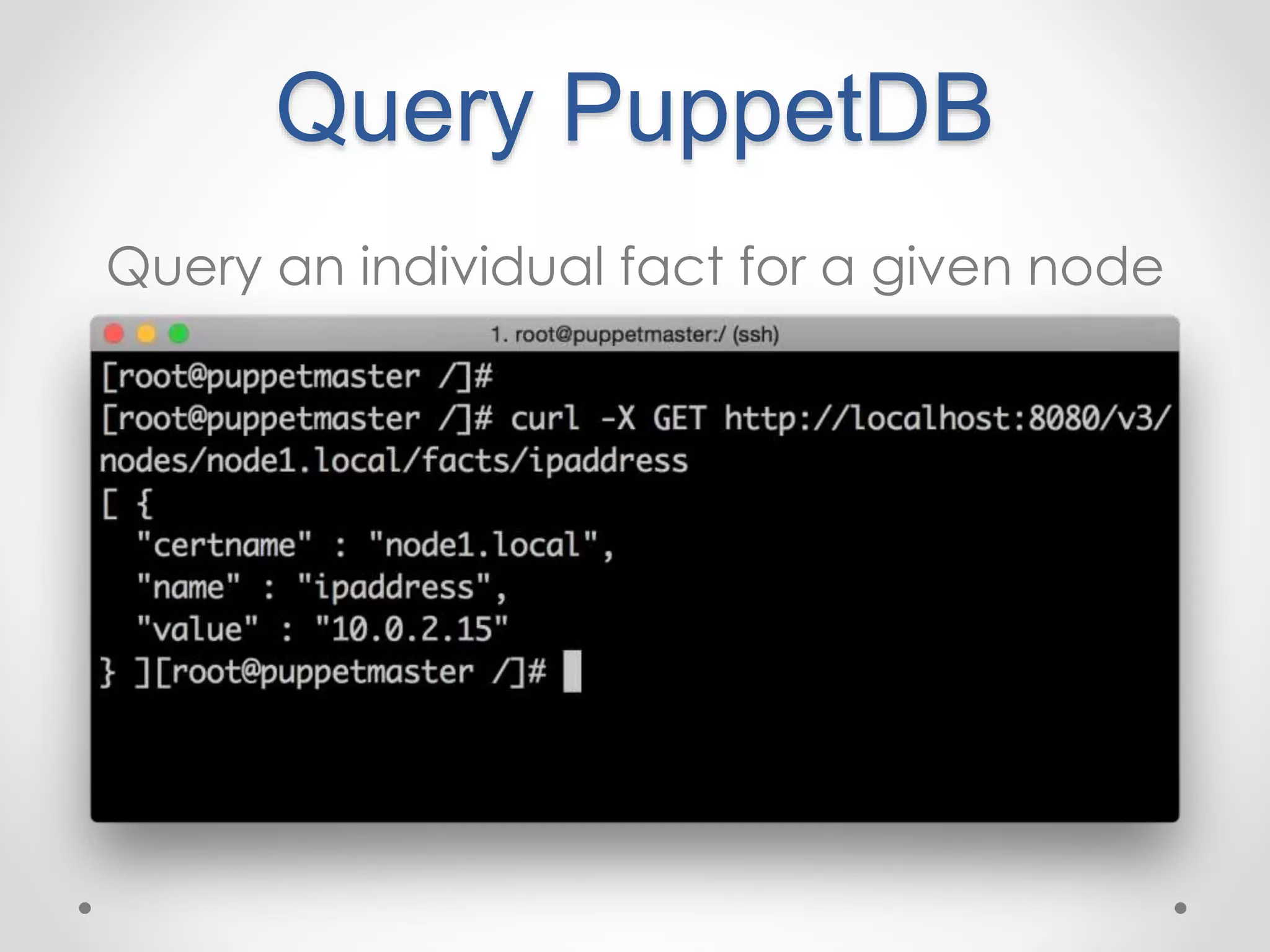 Query PuppetDB 
Query an individual fact for a given node 
 