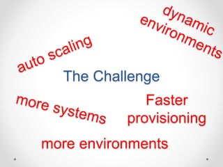 The Challenge 
Faster 
provisioning 
more environments 
 