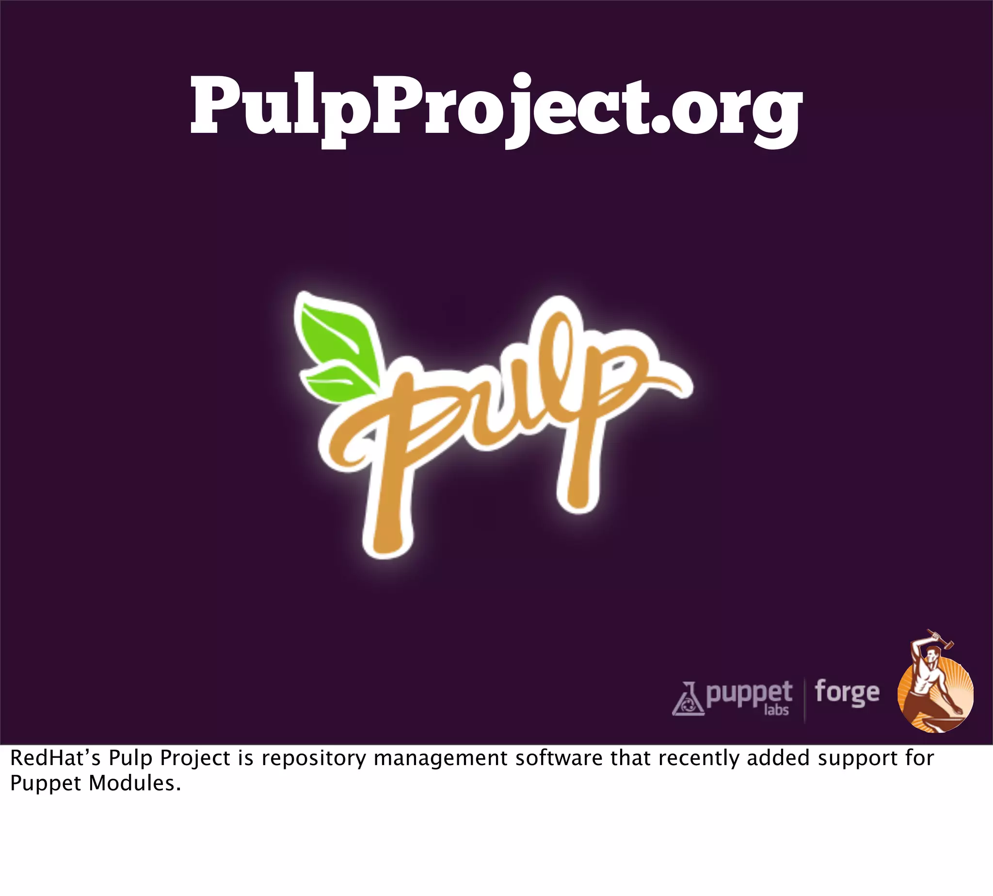 PulpProject.org




RedHat’s Pulp Project is repository management software that recently added support for
Puppet Modules.
 