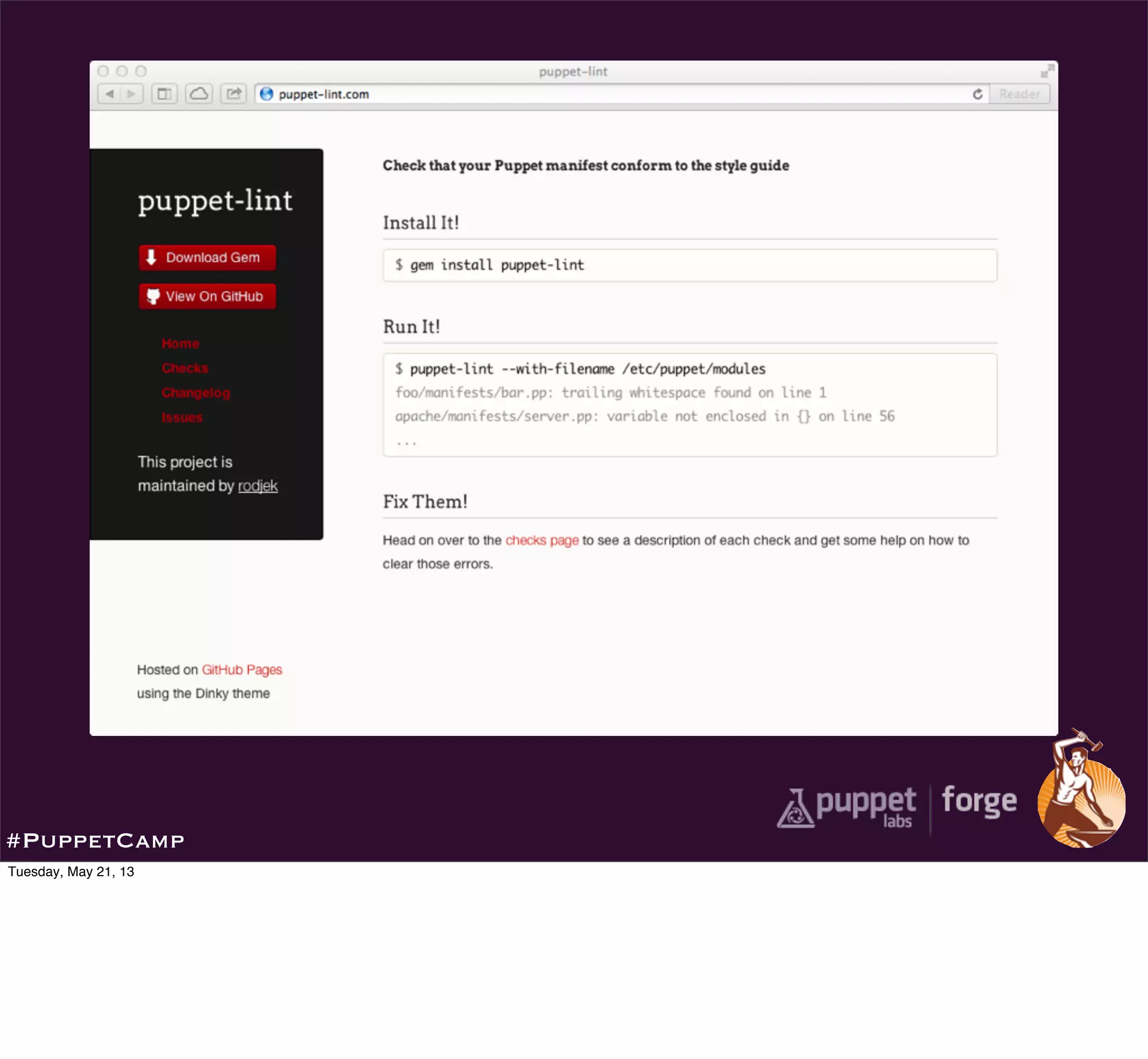 #PuppetCamp
Tuesday, May 21, 13
 