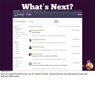 What’s Next?
Tuesday, May 21, 13
Just an experimental mock-up of search results. Actual feature will absolutely look and
behave differently.
 