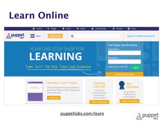 Learn Online
puppetlabs.com/learn
 