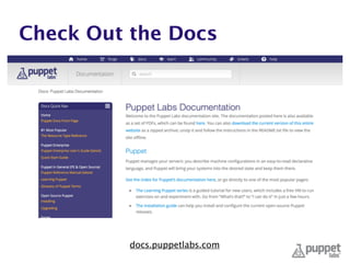 Check Out the Docs
docs.puppetlabs.com
 
