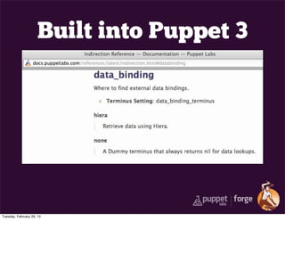 Built into Puppet 3




Tuesday, February 26, 13
 