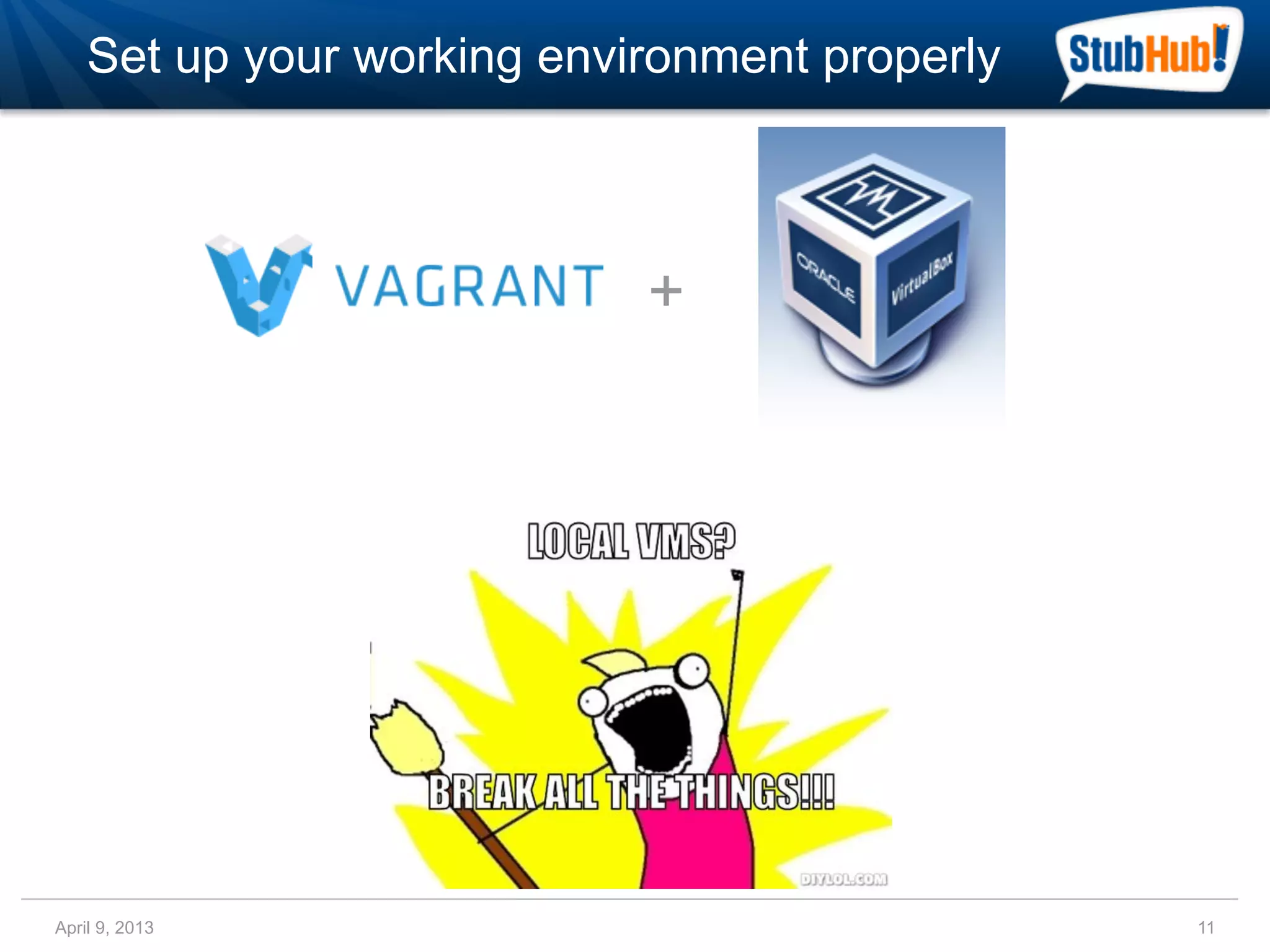 Set up your working environment properly



                            +




April 9, 2013                                  11
 