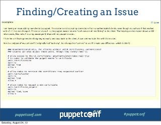 puppetconf.com #puppetconf
Finding/Creating an Issue
Saturday, August 24, 13
 