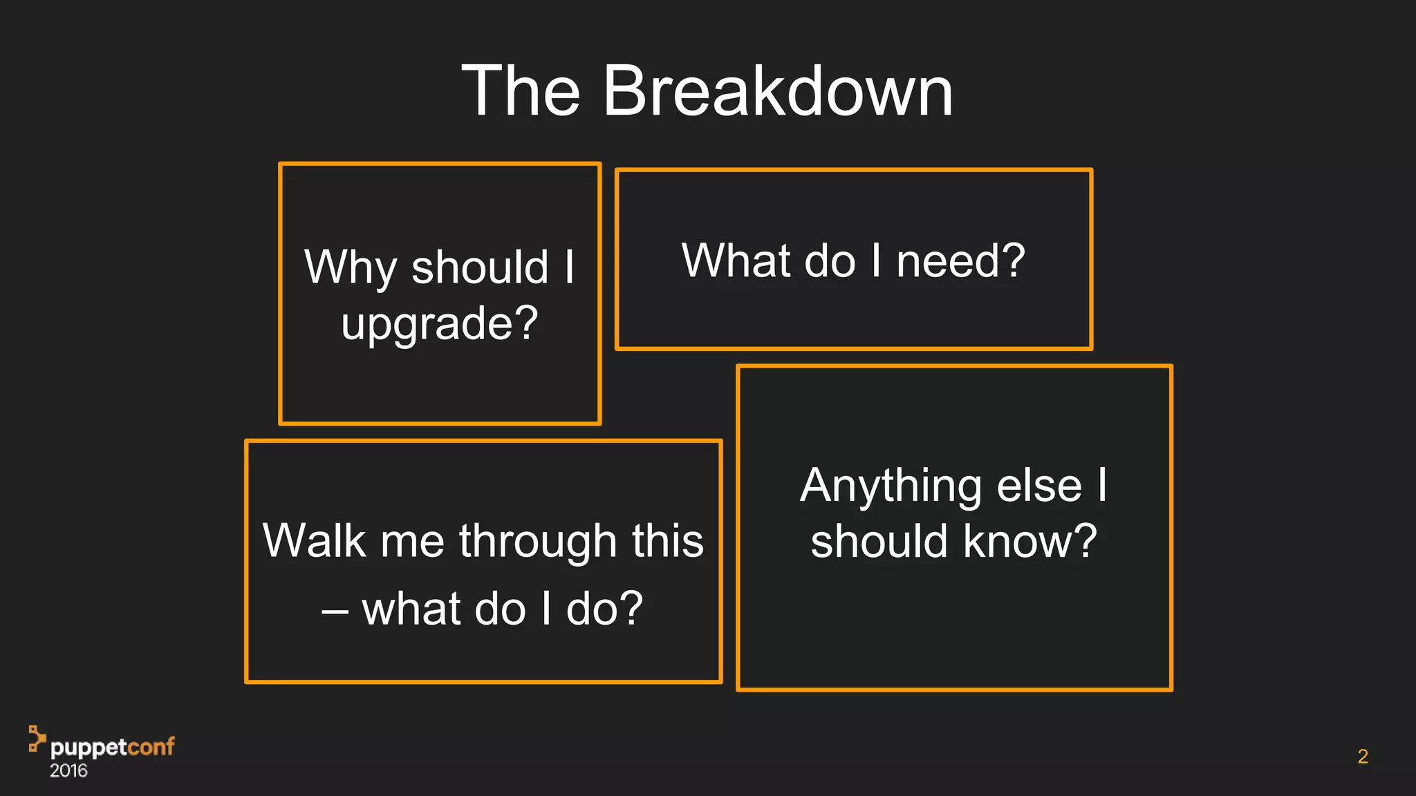 2
The Breakdown
Why should I
upgrade?
What do I need?
Anything else I
should know?Walk me through this
– what do I do?
 