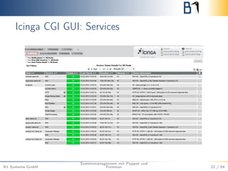 Icinga CGI GUI: Services 
B1 Systems GmbH 
Systemmanagement mit Puppet und 
Foreman 22 / 54 
 