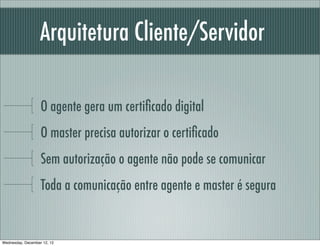 Arquitetura Cliente/Servidor

                   O agente gera um certiﬁcado digital
                   O master precisa a...