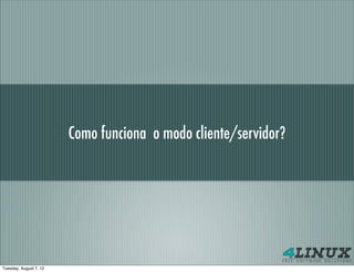 Como funciona o modo cliente/servidor?




Tuesday, August 7, 12
 
