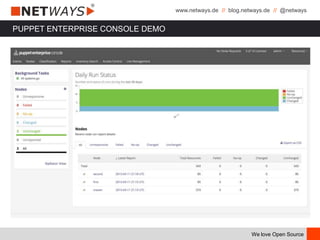 www.netways.de // blog.netways.de // @netways
We love Open Source
PUPPET ENTERPRISE CONSOLE DEMO
 