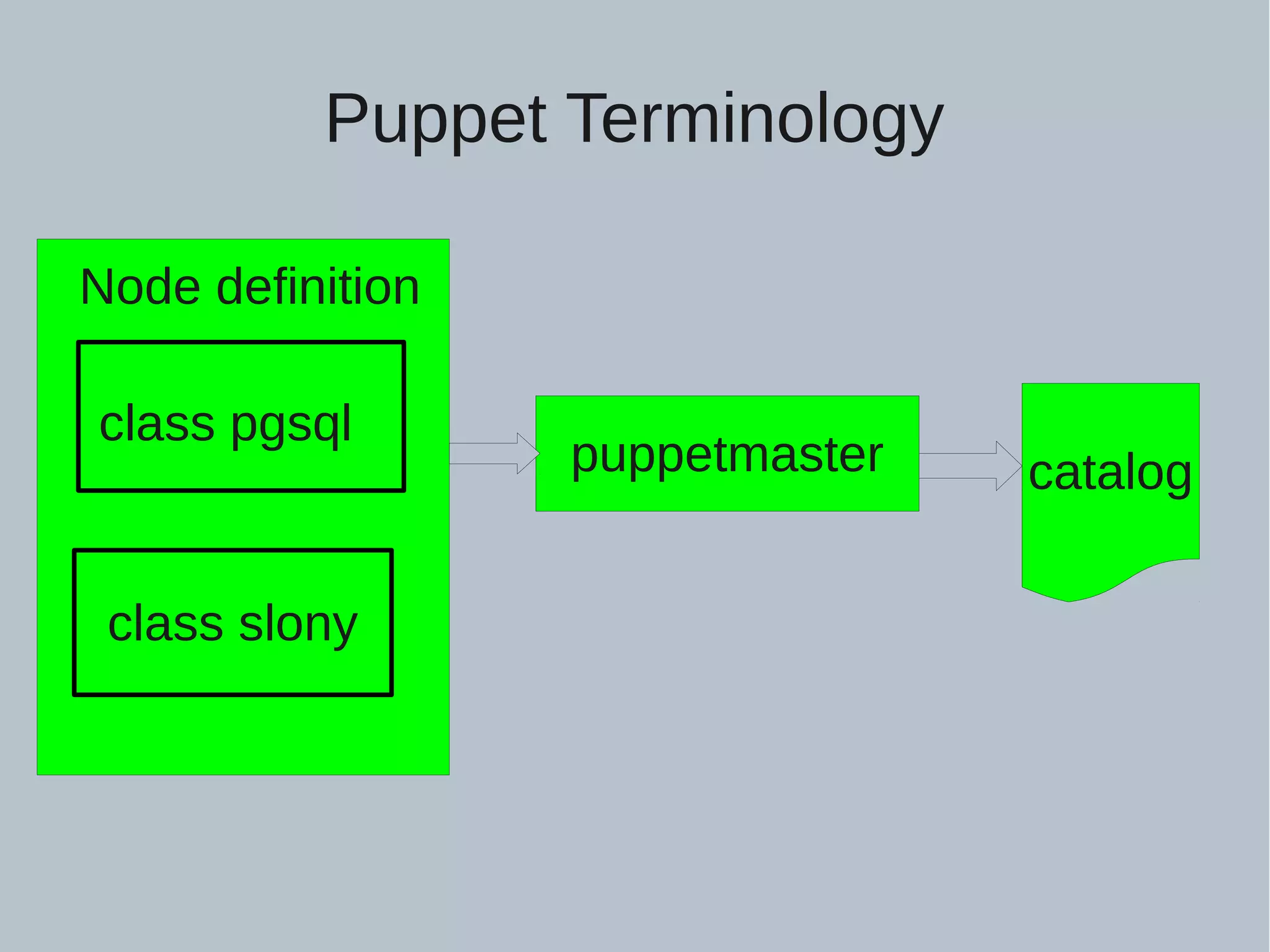 Puppet Terminology class pgsql puppetmaster catalog class slony Node definition 