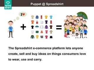 Puppet @ Spreadshirt

The Spreadshirt e-commerce platform lets anyone
create, sell and buy ideas on things consumers love
to wear, use and carry.

 