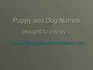 Puppy and Dog Names brought to you by... www.K9DogBehaviorProblems.com 