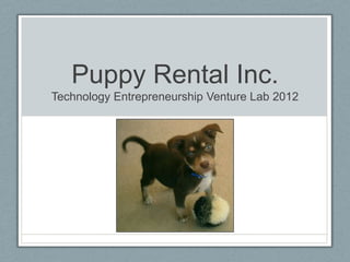 Puppy Rental Inc.
Technology Entrepreneurship Venture Lab 2012
 