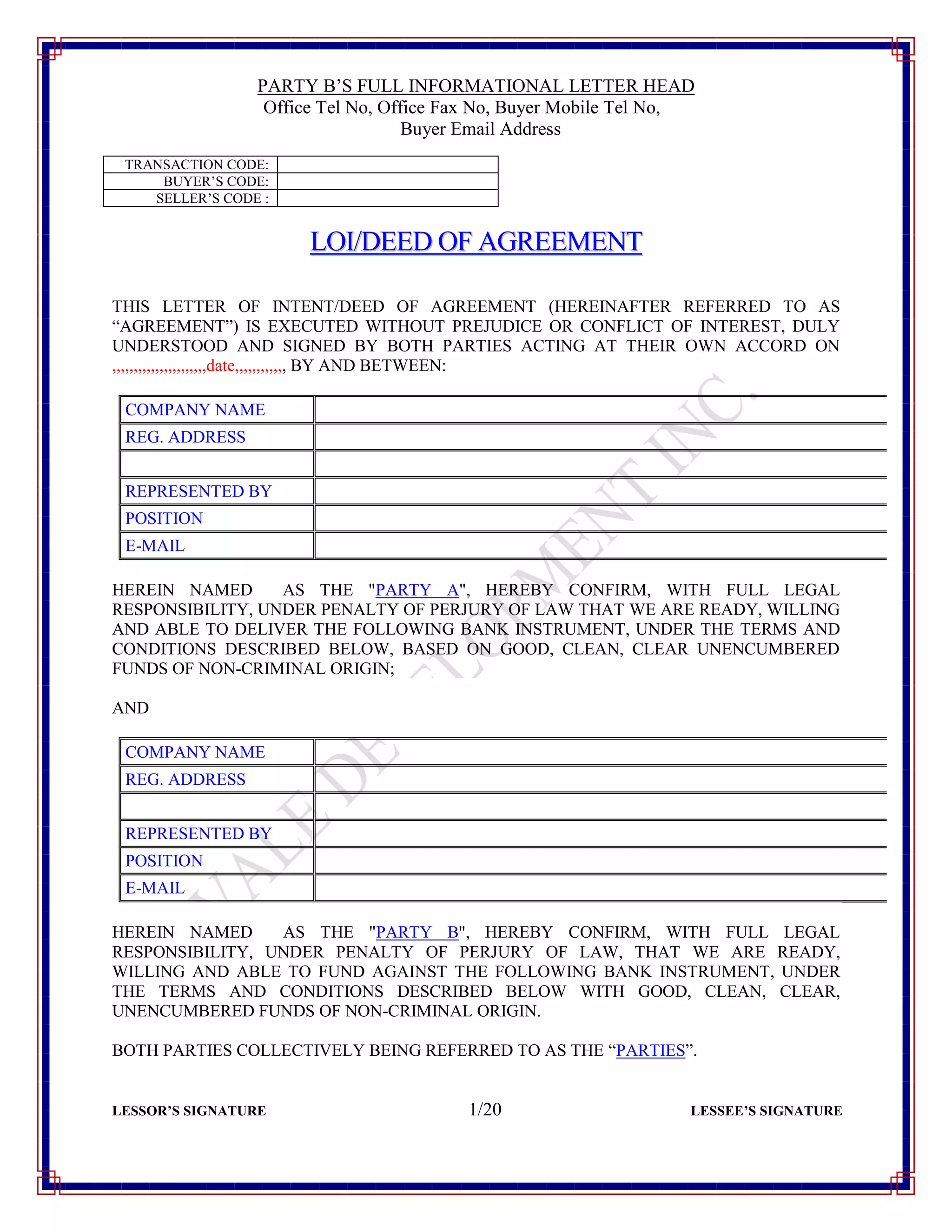 Purchase BG SBLC HSBC London Contract (40+2) | PDF