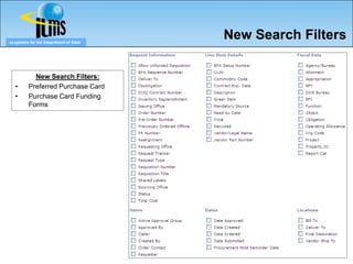 eLogistics for the Department of State
                                         New Search Filters

            New Search Filters:
   •      Preferred Purchase Card
   •      Purchase Card Funding
          Forms
 