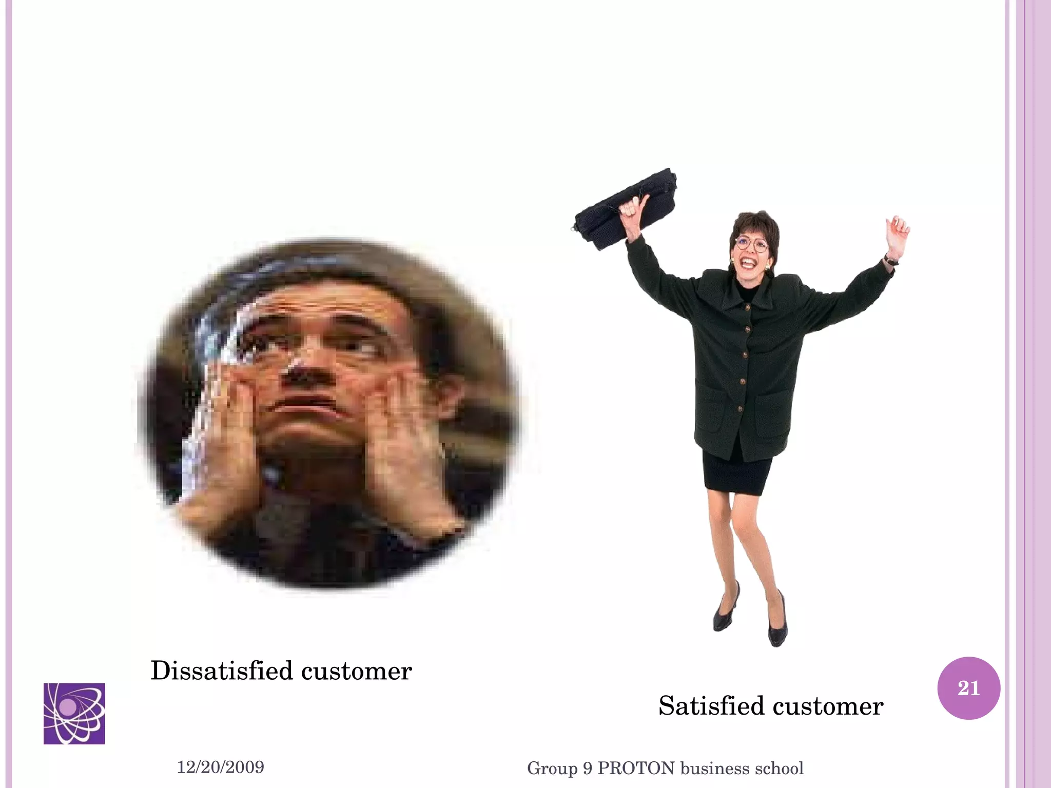 12/20/2009 Group 9 PROTON business school Dissatisfied customer Satisfied customer 