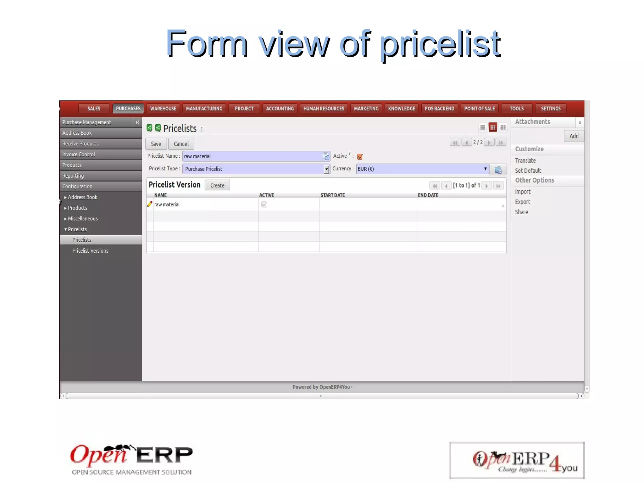 Form view of pricelistForm view of pricelist
 