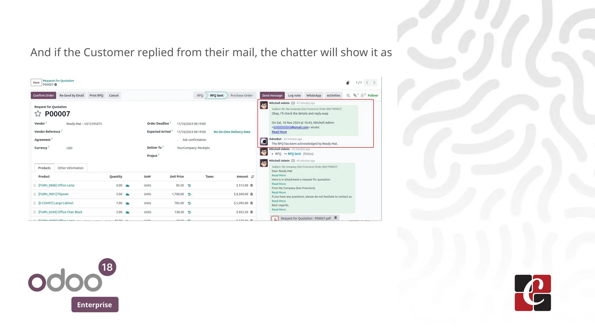 Enterprise
And if the Customer replied from their mail, the chatter will show it as
 