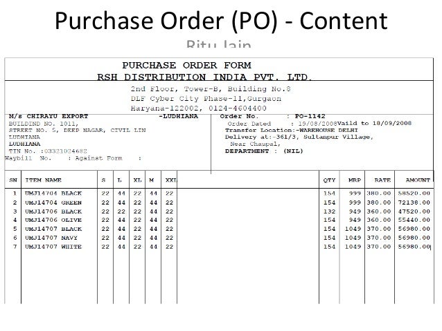 purchase order po content pruchase order