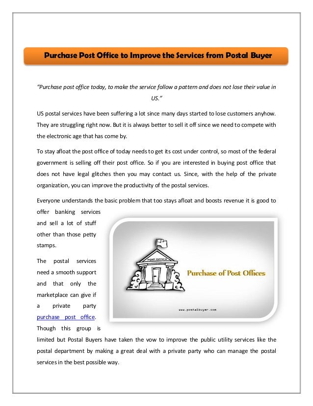purchase post office to improve the services from postal buyer