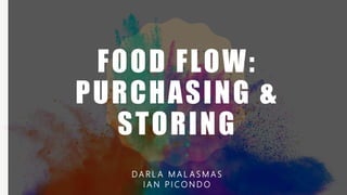 FOOD FLOW:
PURCHASING &
STORING
D A R L A M A L A S M A S
I A N P I C O N D O
 