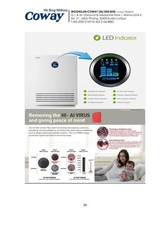 WOONGJIN COWAY (M) SDN BHD co.reg 735420-H
G-1 & M-1(Ground & Mezzanine Floor ), Wisma UOA II,
No. 21, Jalan Pinang, 50450 Kuala Lumpur
T 603 2059 0169 FX 603 2166 8882




         24
 