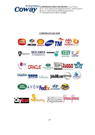 WOONGJIN COWAY (M) SDN BHD co.reg 735420-H
 G-1 & M-1(Ground & Mezzanine Floor ), Wisma UOA II,
 No. 21, Jalan Pinang, 50450 Kuala Lumpur
 T 603 2059 0169 FX 603 2166 8882




CORPORATE SECTOR




          31
 