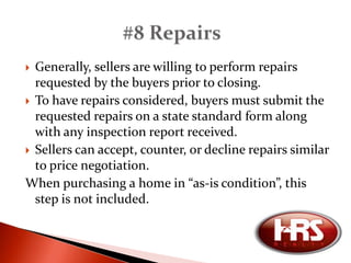 If the sellers declines your offer you mayDraft a new contract and submit it to the sellerMove on to another propertyNegotiating an offer can be a very emotional situation for both parties. I believe thatit is fair to compare the home to similar houses that have recently sold nearby and make your initial offer based on those results. You should never intentionally low ball a seller.#6 Contract Negotiation (continued)
