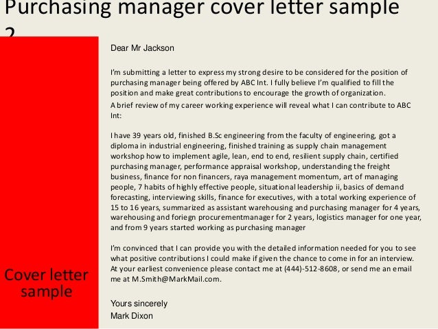 purchasing manager cover letter purchasing manager cover letters