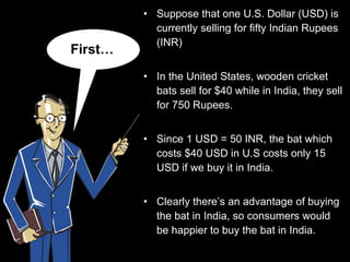 <ul><li>Suppose that one U.S. Dollar (USD) is currently selling for fifty Indian Rupees (INR)  </li></ul><ul><li>In the Un...