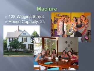 o 128 Wiggins Street
o House Capacity: 24
 
