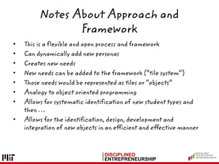 DISCIPLINED
ENTREPRENEURSHIP
Notes About Approach and
Framework
• This is a flexible and open process and framework
• Can ...