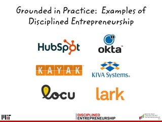 DISCIPLINED
ENTREPRENEURSHIP
Grounded in Practice: Examples of
Disciplined Entrepreneurship
37
 
