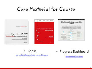 Core Material for Course
• Books
• www.disciplinedentrepreneurship.com
• Progress Dashboard
www.detoolbox.com
38
 