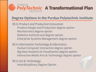 Degree Options in the Purdue Polytechnic Institute
BS in Product and Production Innovation
Product Design and Production d...