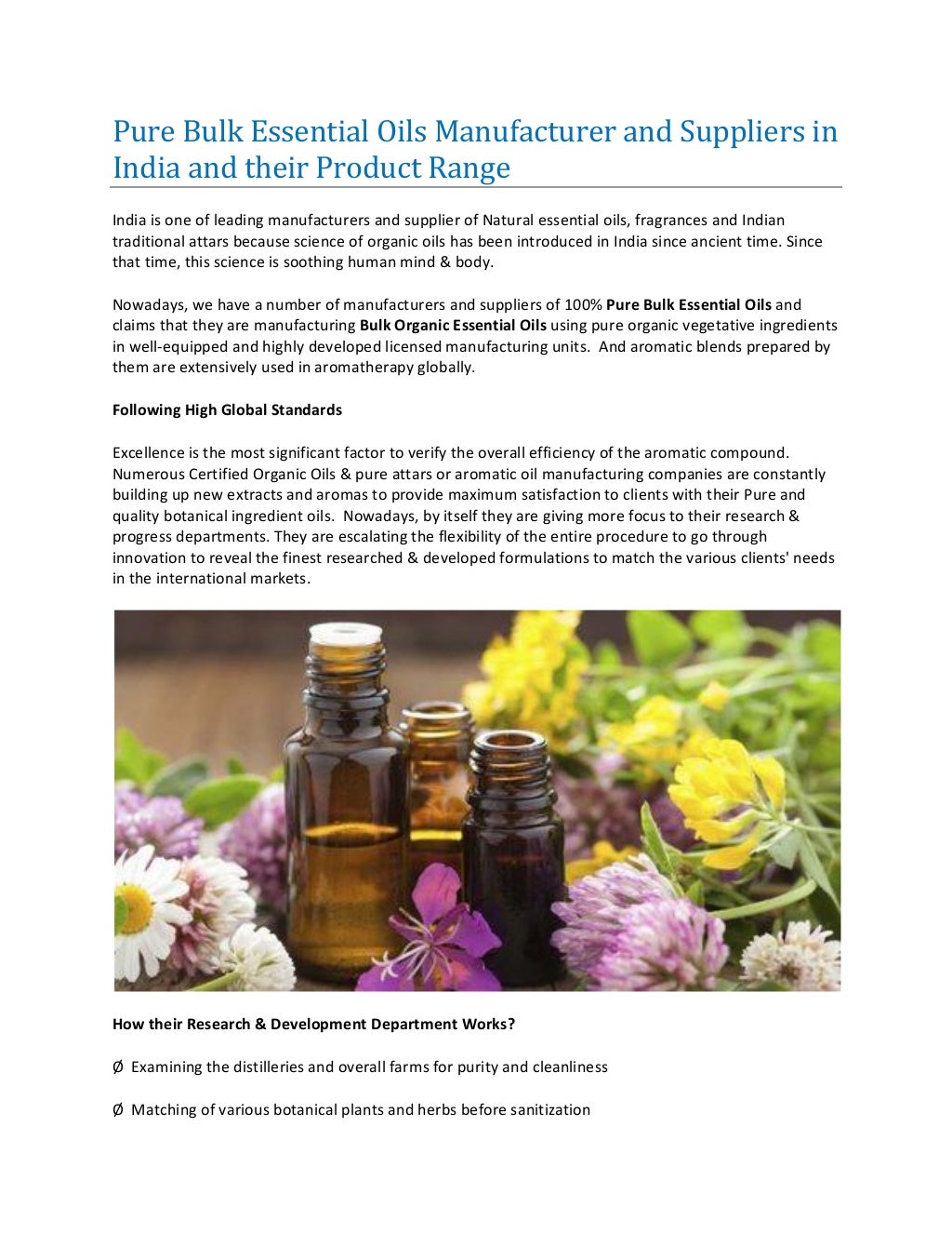 Pure Bulk Essential Oils Manufacturer and Suppliers in India and their