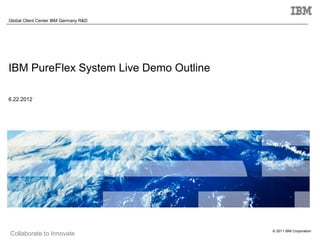 Global Client Center IBM Germany R&D




IBM PureFlex System Live Demo Outline

6.22.2012




                                        © 2011 IBM Corporation
Collaborate to Innovate
 