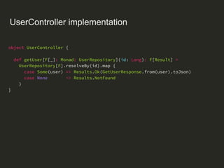 UserController testing
class UserControllerSpec extends PlaySpec {
"UserController GET" should {
"get user from static con...