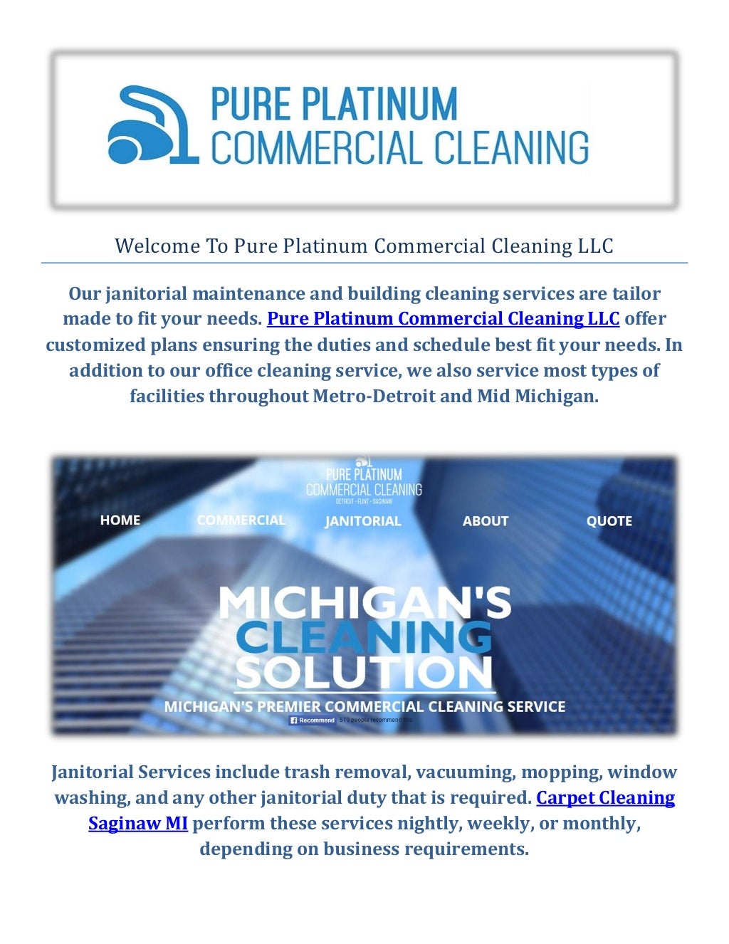 Pure Platinum Commercial Cleaning LLC Carpet Cleaning Saginaw MI