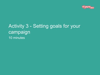 Activity 3 - Setting goals for your
campaign
10 minutes
 