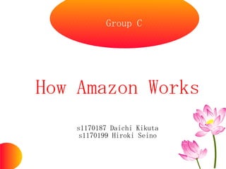 Group C




How Amazon Works
    s1170187 Daichi Kikuta
     s1170199 Hiroki Seino
 