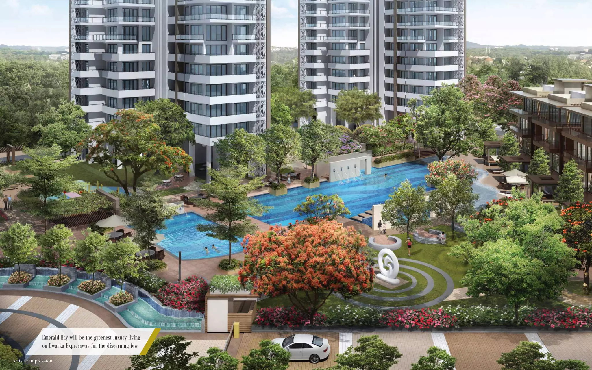 Emerald Bay will be the greenest luxury living
on Dwarka Expressway for the discerning few.
Artistic impression
 