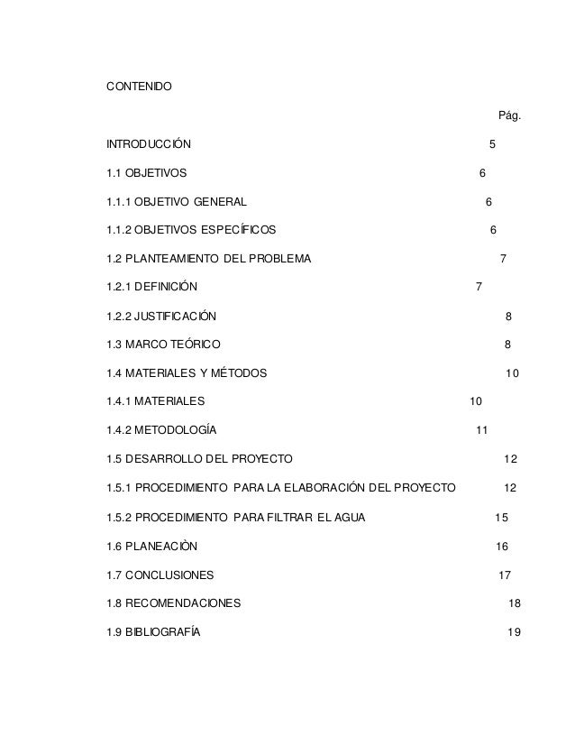 Planteamiento del problema filtro de agua casero