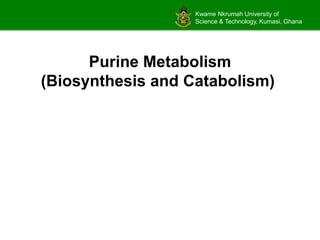 Kwame Nkrumah University of
Science & Technology, Kumasi, Ghana
Purine Metabolism
(Biosynthesis and Catabolism)
 
