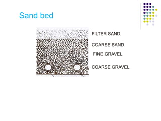 FILTER SAND
COARSE SAND
FINE GRAVEL
COARSE GRAVEL
sand
Sand bed
 